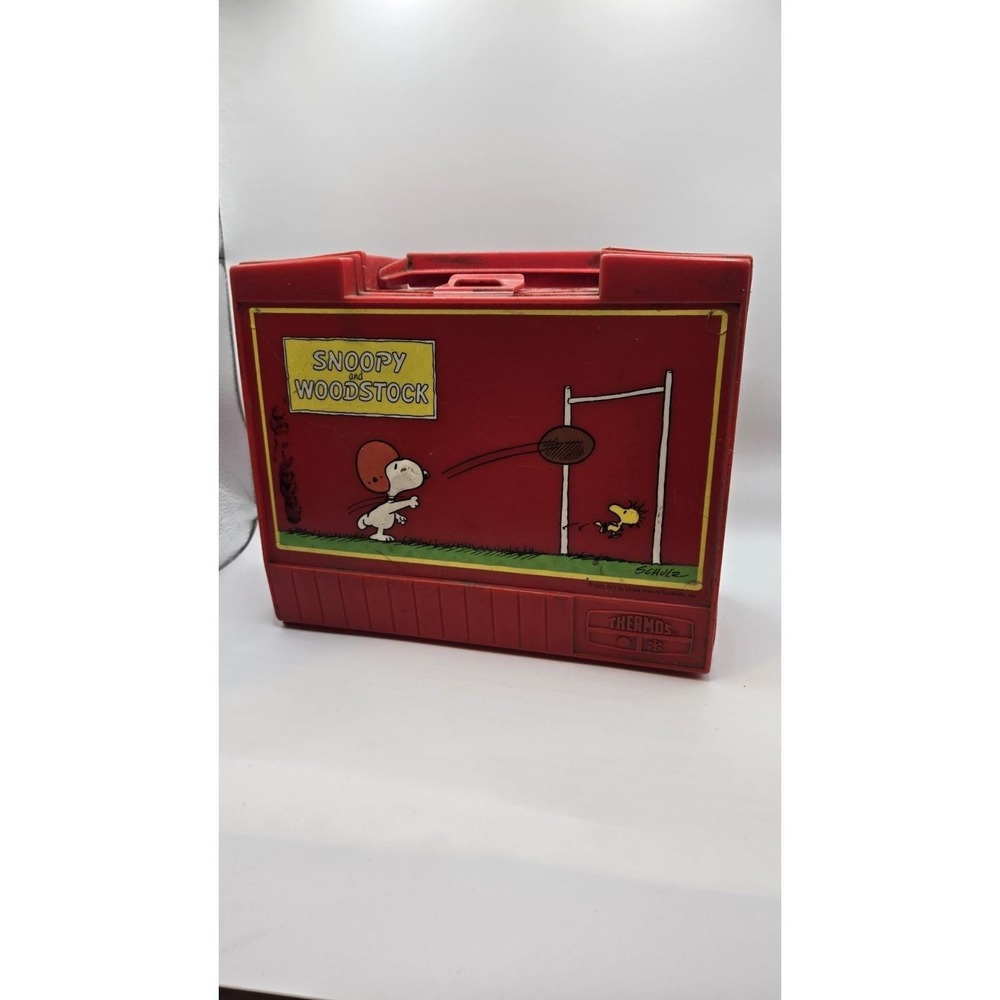 1971 Vintage Thermos Snoopy &‎ Woodstock Peanuts Plastic Lunch Box Red